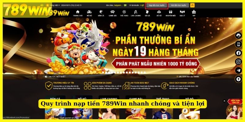 Quy trình nạp tiền 789Win nhanh chóng và tiện lợi